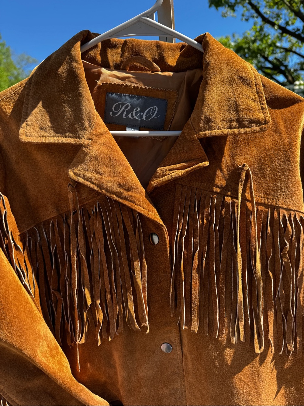 R&O 100% Leather Suede Fringe Jacket Women’s Western Cowgirl Coat Large Vtg Look - Picture 5 of 7